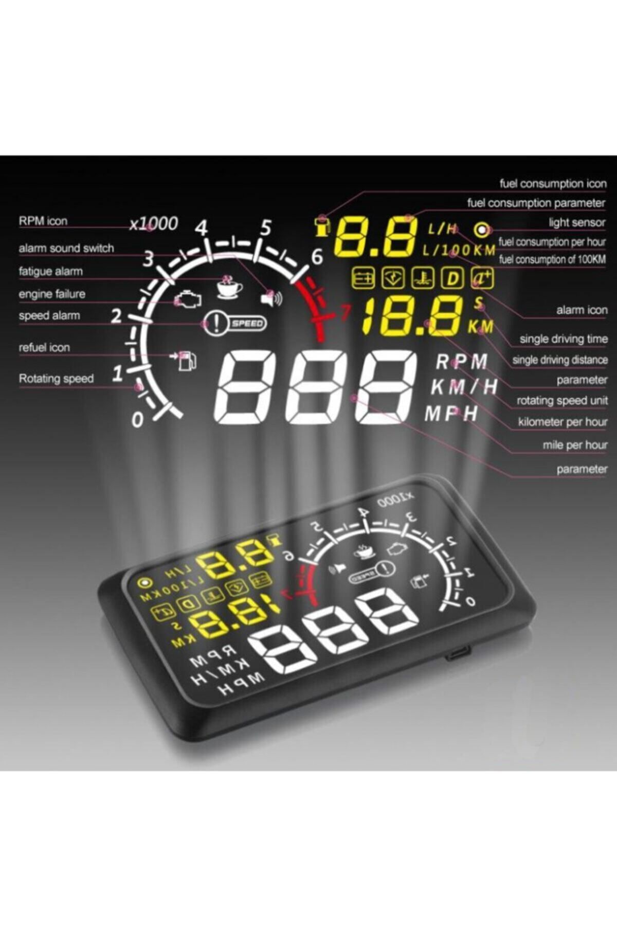 Gplus-X3 Hud لوحة العدادات الافتراضية شاشة عرض علوية مقاس 5.5 بوصة Obd 2 سرعة ومعلومات المحرك عاكسة 7