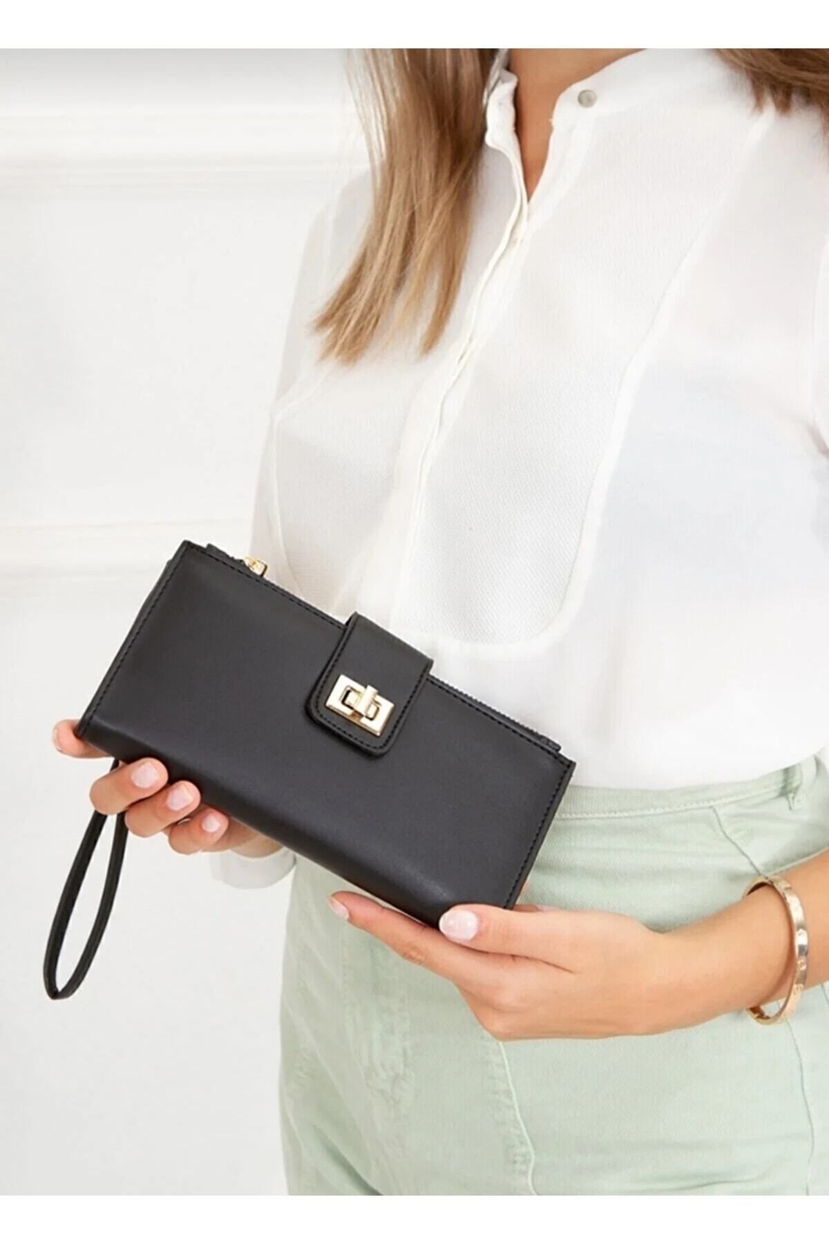 HD Life Cok Gözlü Bilekten Askılı Yumuşak Soft Dokulu Suni Deri Kilitli Büyük Para Cüzdanı