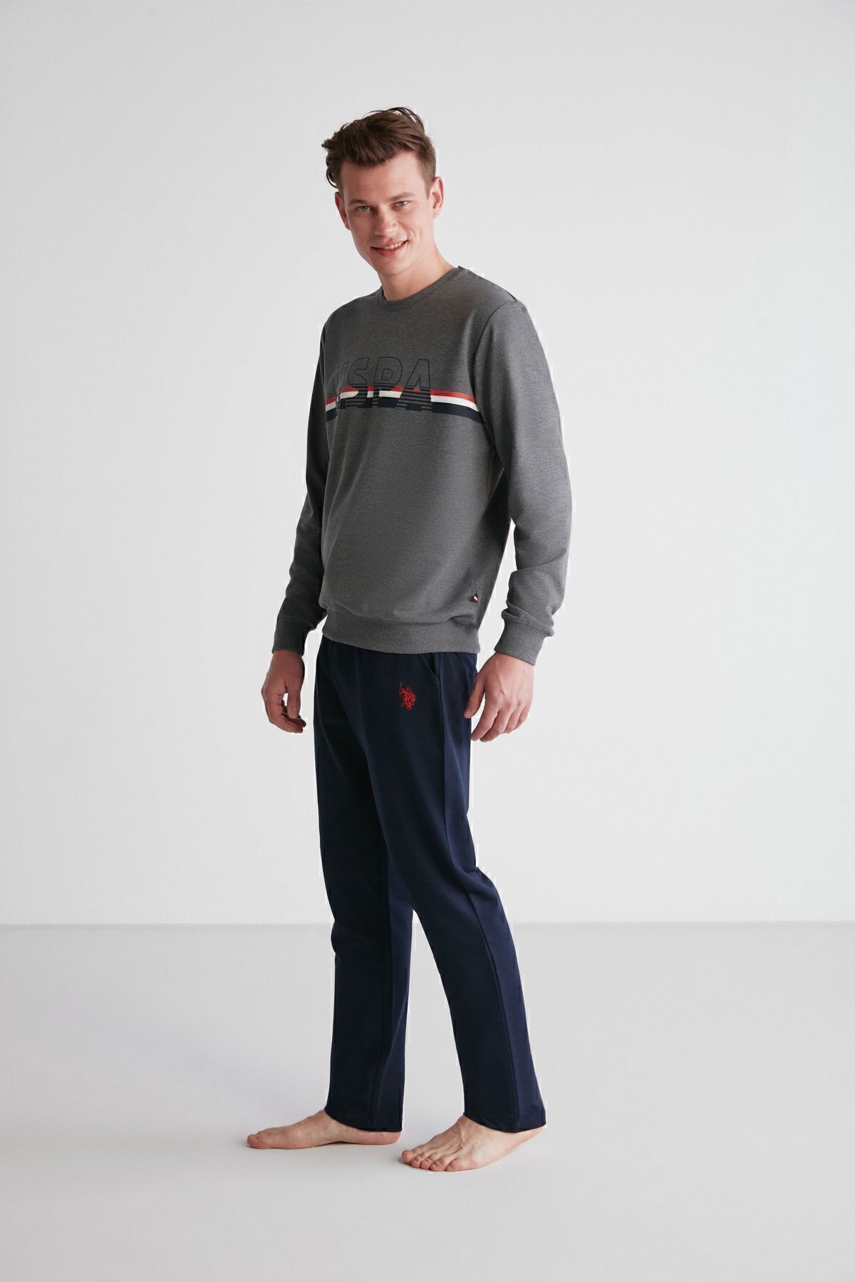 ست پیژامه خاکستری مردانه لباس خواب از جنس آنتراسیت نخی شلوار گرمکن U.S. Polo Assn.