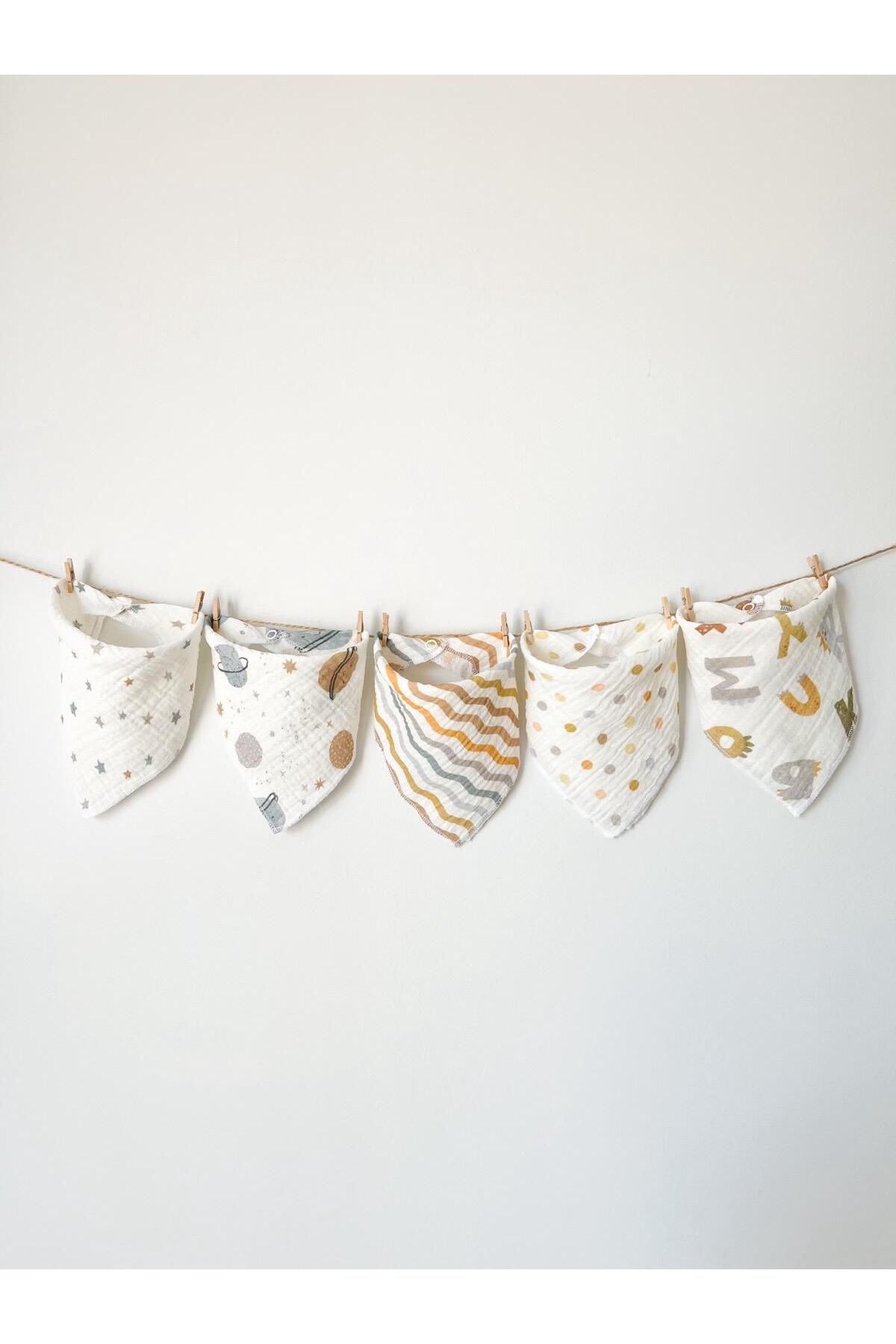 OBİMİNİ Organik Müslin Çıtçıtlı Bebek Mama Önlüğü ve Bebek Ağız Mendili ( 5 Adet ) fotoğrafı 3 (önizleme)