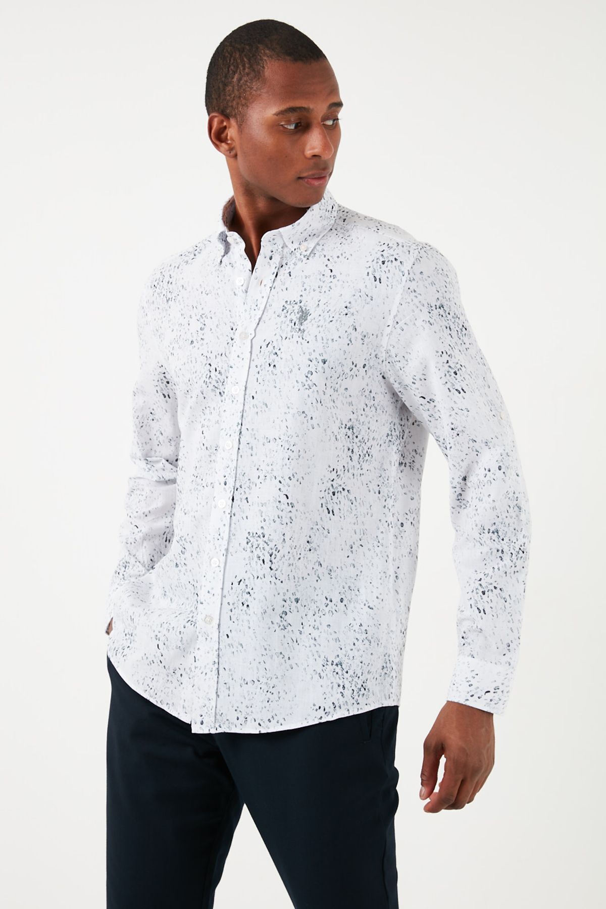 BASE. پیراهن مردانه یقه نخی باریک با تنه پولو پیراهن مردانه G081SZ0041837923 U.S. Polo Assn.