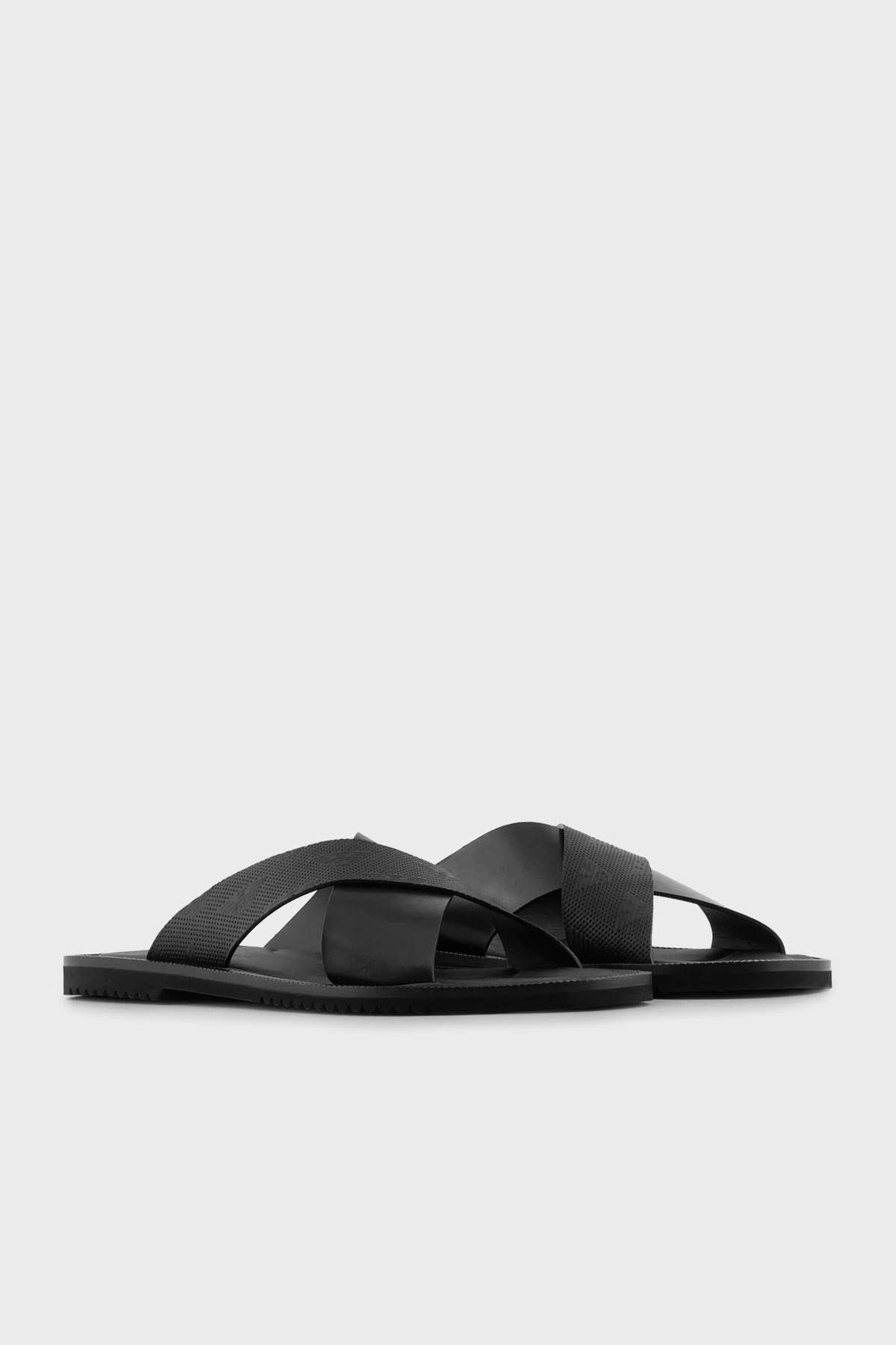 دمپایی تخت چرم اصل دمپایی مردانه X4P125 XN789 K001 Emporio Armani