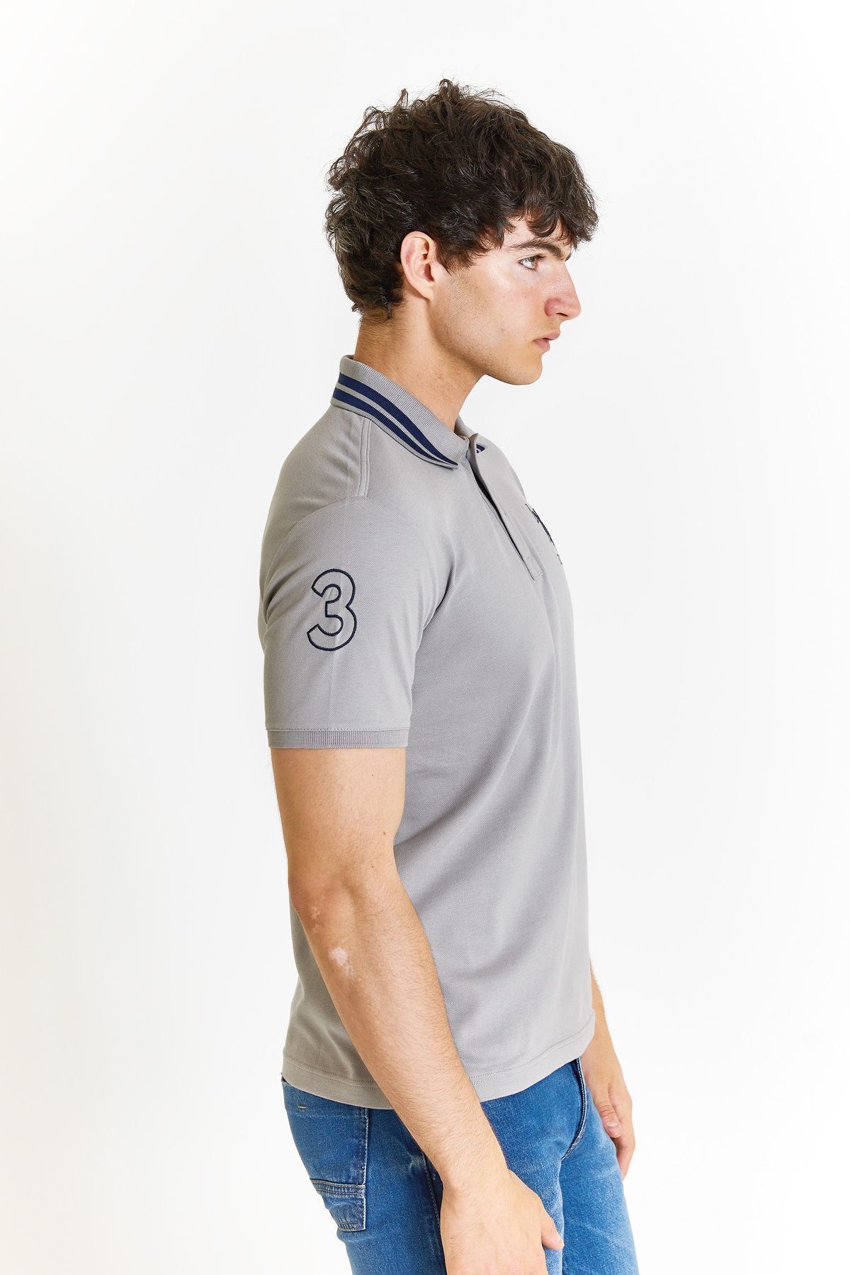 تی شرت یقه پولو خاکستری مردانه پایه ورزشی 'S .000. GSD 013 U.S. Polo Assn.
