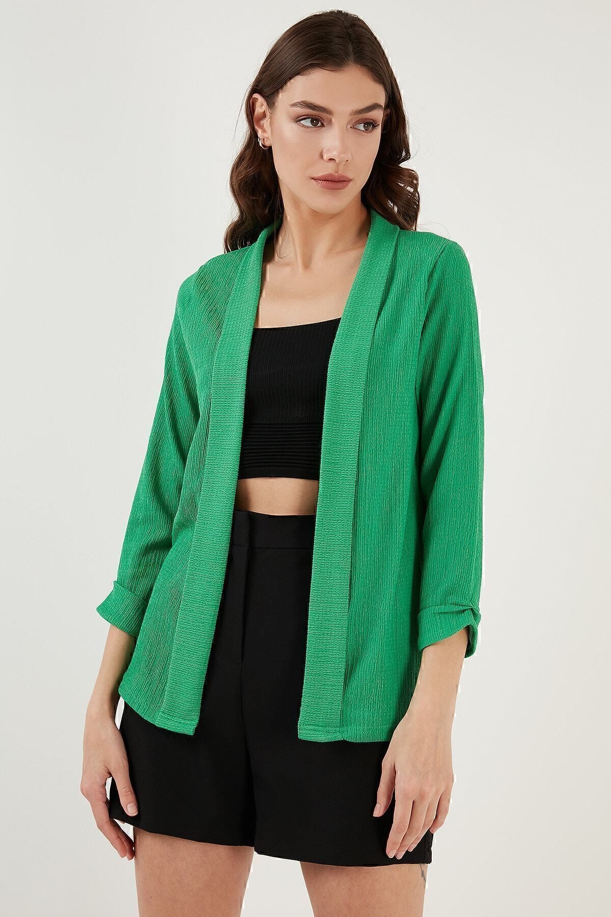 Lela-Collared and Sleeved Seersucker Kimono Cardigan Cardigan 5864974 4