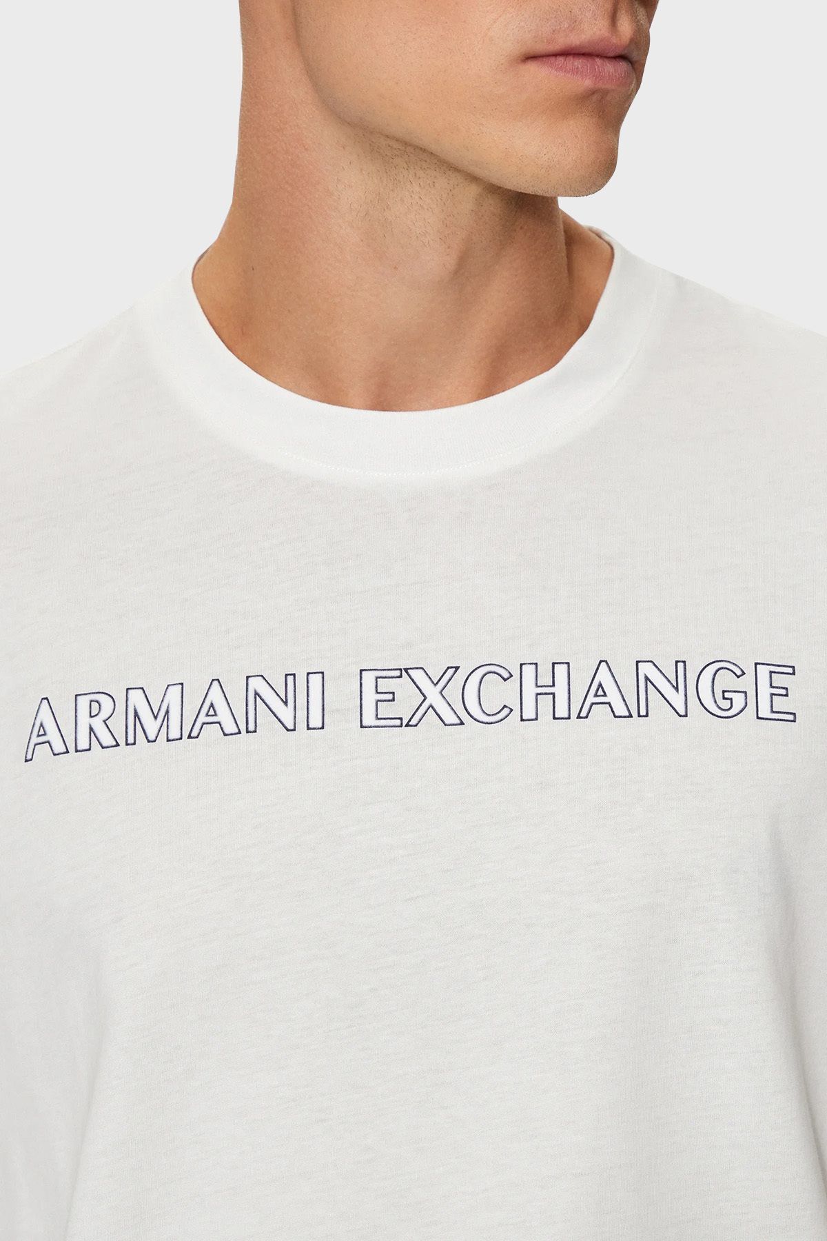 تی شرت سفید مردانه دوچرخه پنبه ای Yaka 6dztbd zj3vz 1116 Armani Exchange