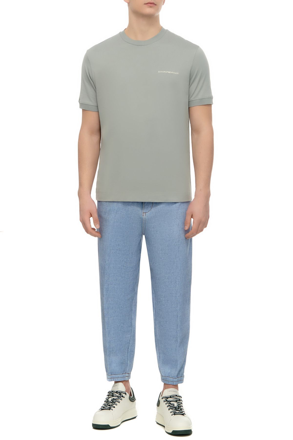 تی شرت روزانه خاکستری روزانه آرم مارک مردانه نخی با تناسب معمولی 3D1TN3 1JOCZ-0665 Emporio Armani