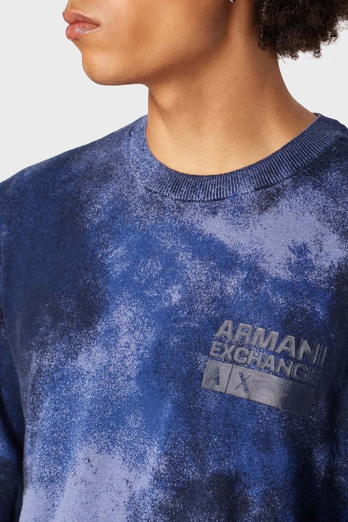 پلیور آبی مردانه لوگوی مناسب پنبه ای طراحی ژاکت KAZAKH 6RZM2D ZMW8Z 25EC Armani Exchange