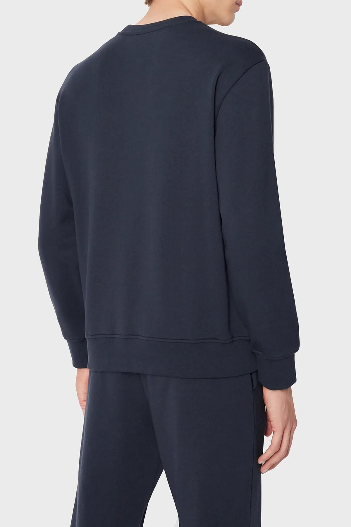 سویشرت آبی مردانه یقه دوچرخه مناسب طرح دار 100 ٪ عرق پنبه 6lzmhg zj6rz 1510 Armani Exchange