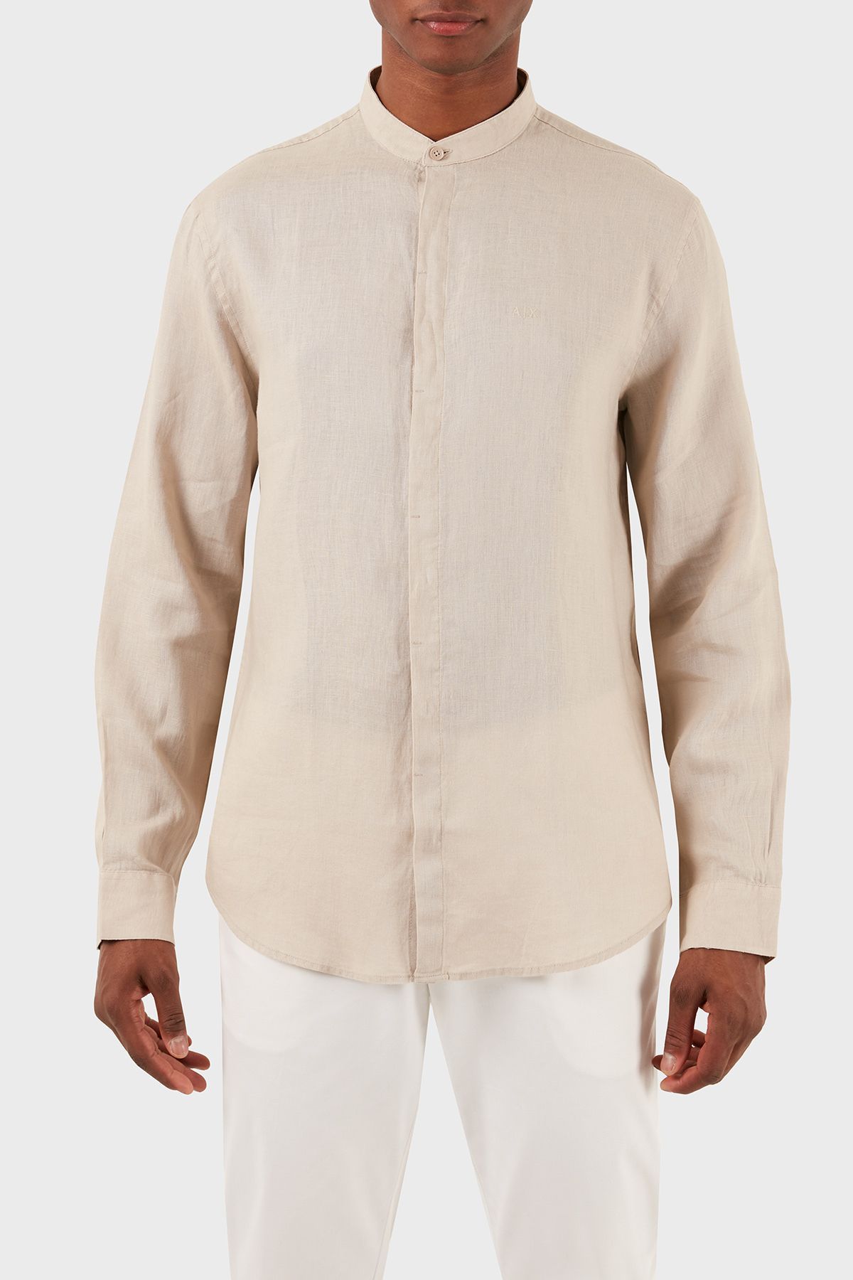 پیراهن کتانی یقه بند معمولی پیراهن مردانه 8NZC66 ZNCFZ 1724 Armani Exchange