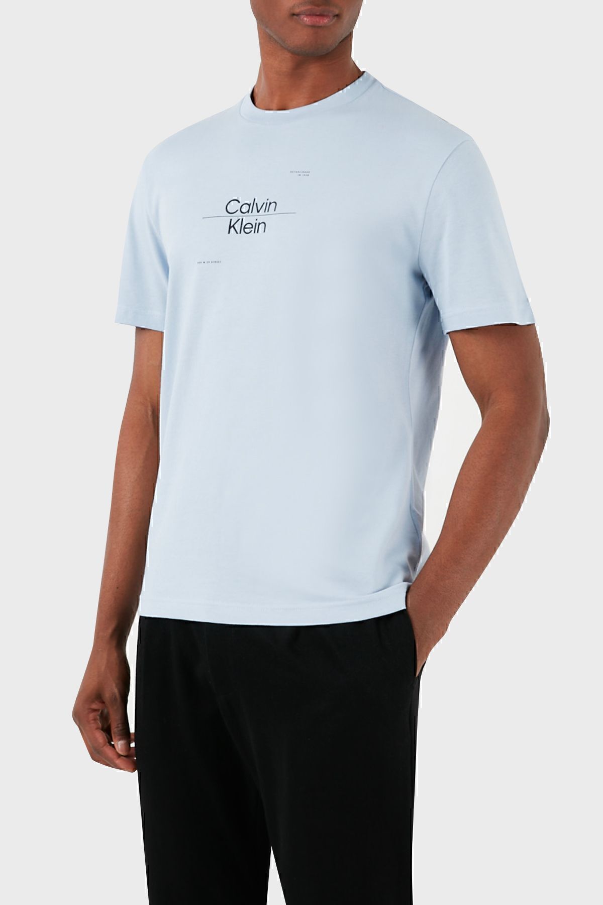 تی شرت آبی مردانه پنبه معمولی مناسب دوچرخه Yaka Tring Calvin Klein