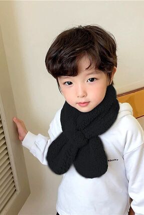 Bundeba Woof Siyah Çocuk Atkı Peluş Kaşkol Rüzgar Geçirmez Polar Boyunluk Şalı