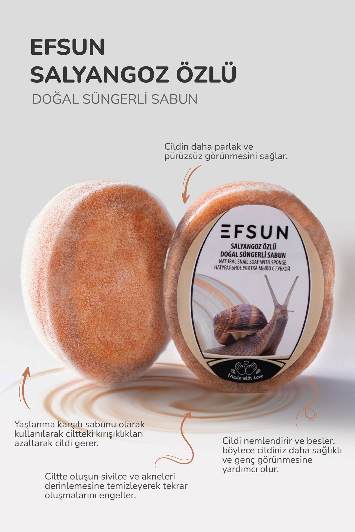 Efsun-صابون إسفنجة طبيعية بخلاصة الحلزون، صابون الحلزون، صابون حمام إسفنجي 135 جرام 2