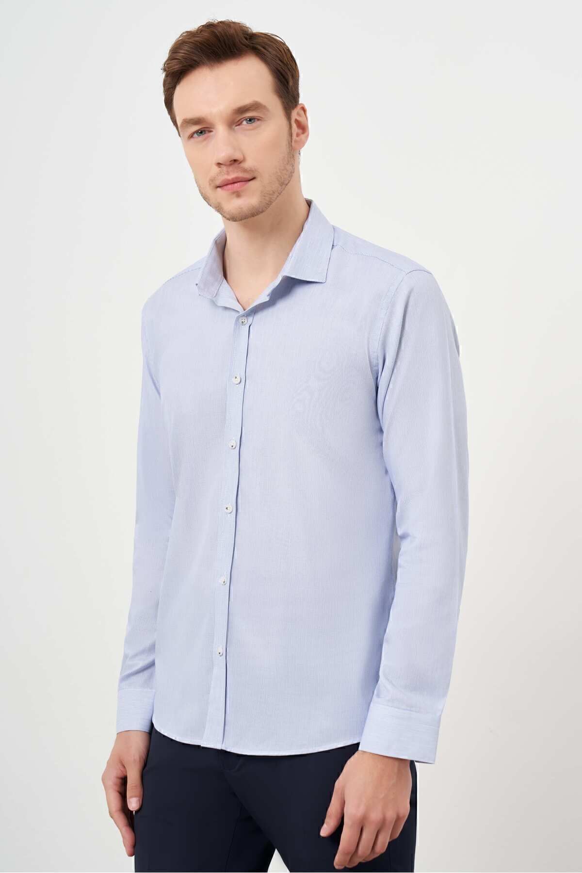 Morven Cămașă Slim Fit Pentru Bărbați, Albastru Bleumarin, Din Bumbac, Cu Model Italian Masculin - XL