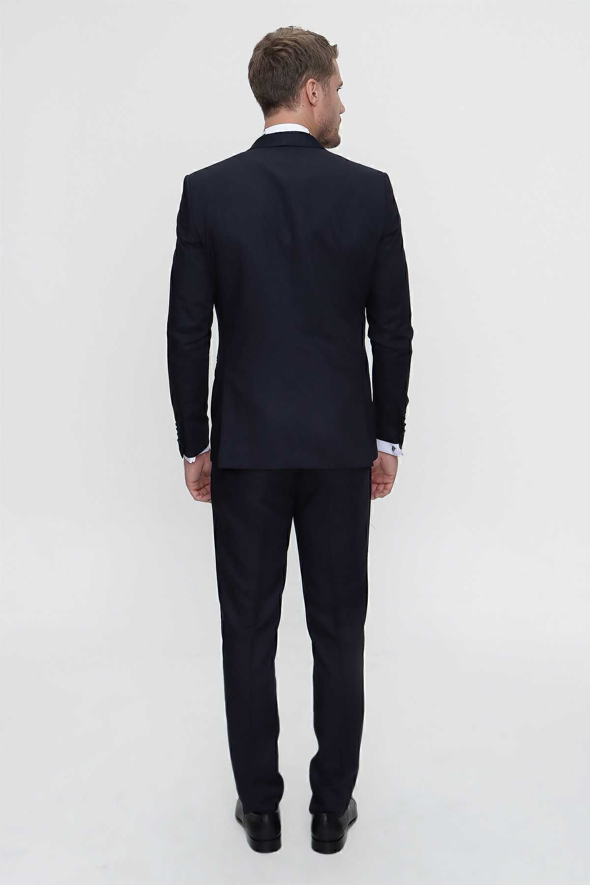 اسموکینگ آبی مردانه NAVY SLIM FIT داماد برش باریک Morven