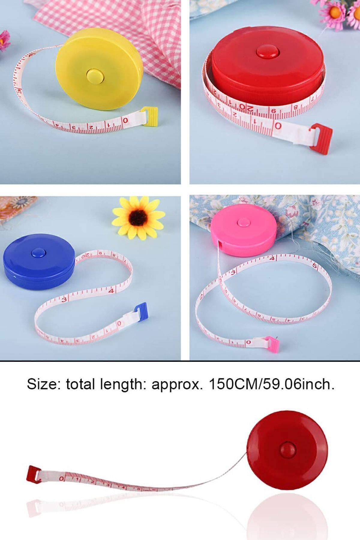 Bundera-150 cm Tailor's Tape Measure - 3 Colored, Roller and Automatic Push Size Waist Circumference Measuring 4