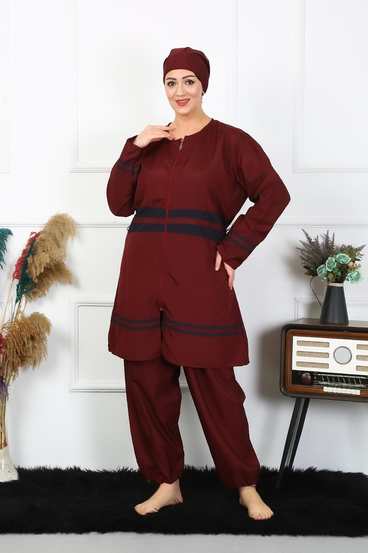 Akbeniz-ملابس سباحة حجاب باللون العنابي - مقاس كبير، 7XL-10XL، موديل 55010 3