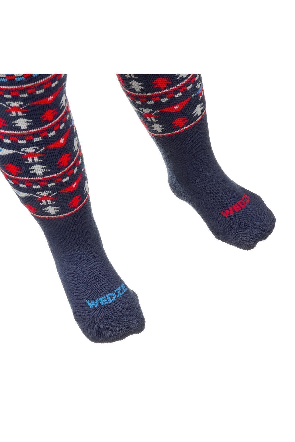 جوراب ورزشی آبی دخترانه و پسرانه بچگانه اسکی ان Wedze Decathlon