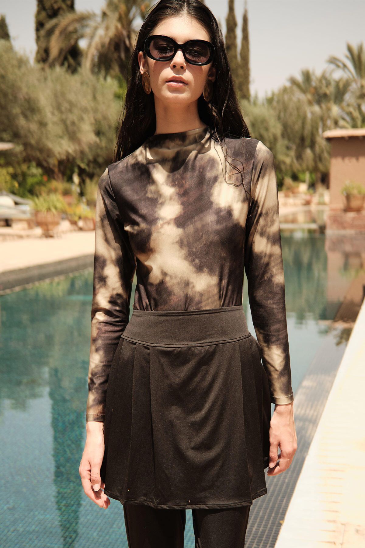 Manuka-Black Swimsuit Skirt - Pleat Detailed 3