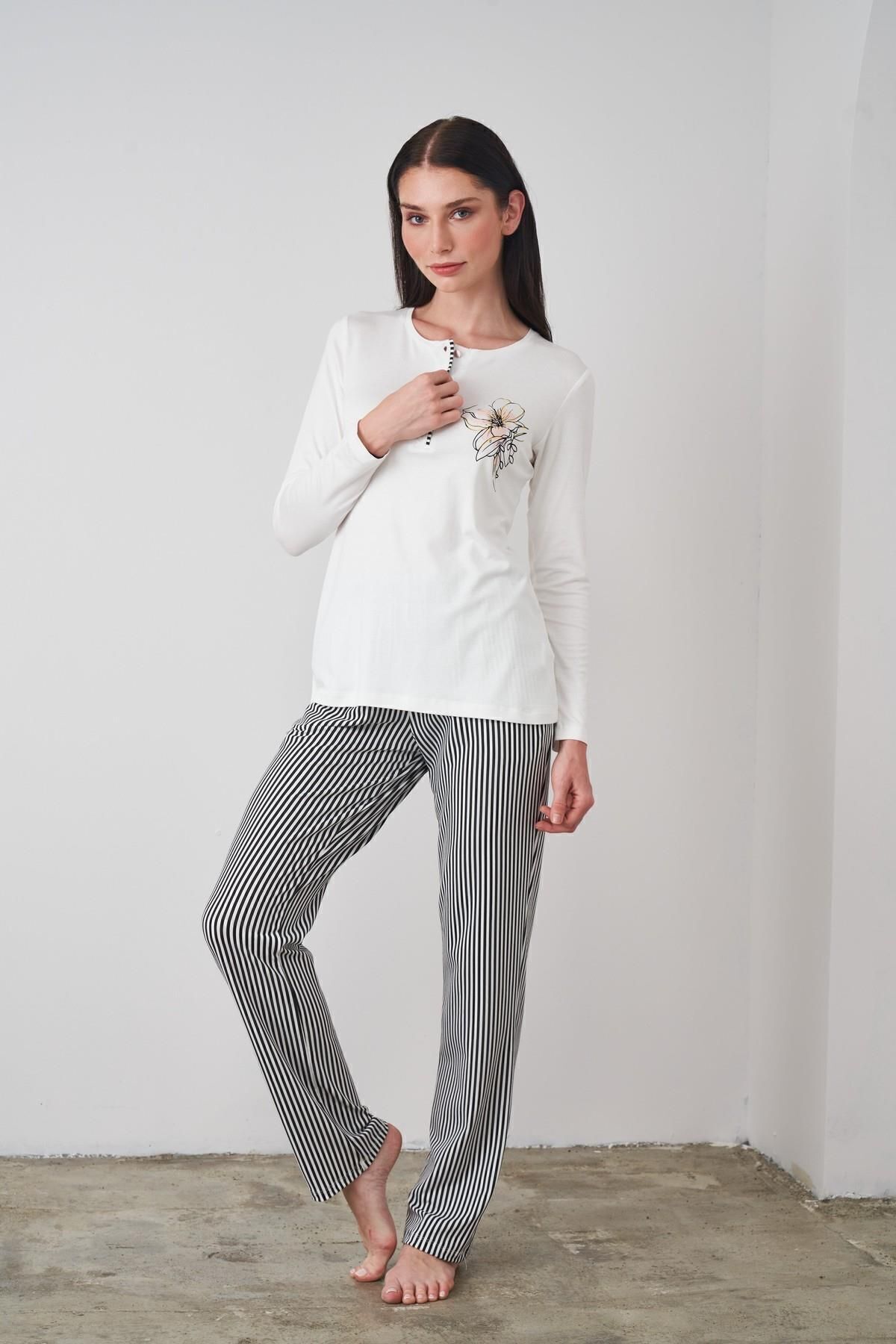 PJS-24505 Set pijama în dungi în carouri pentru femei 4