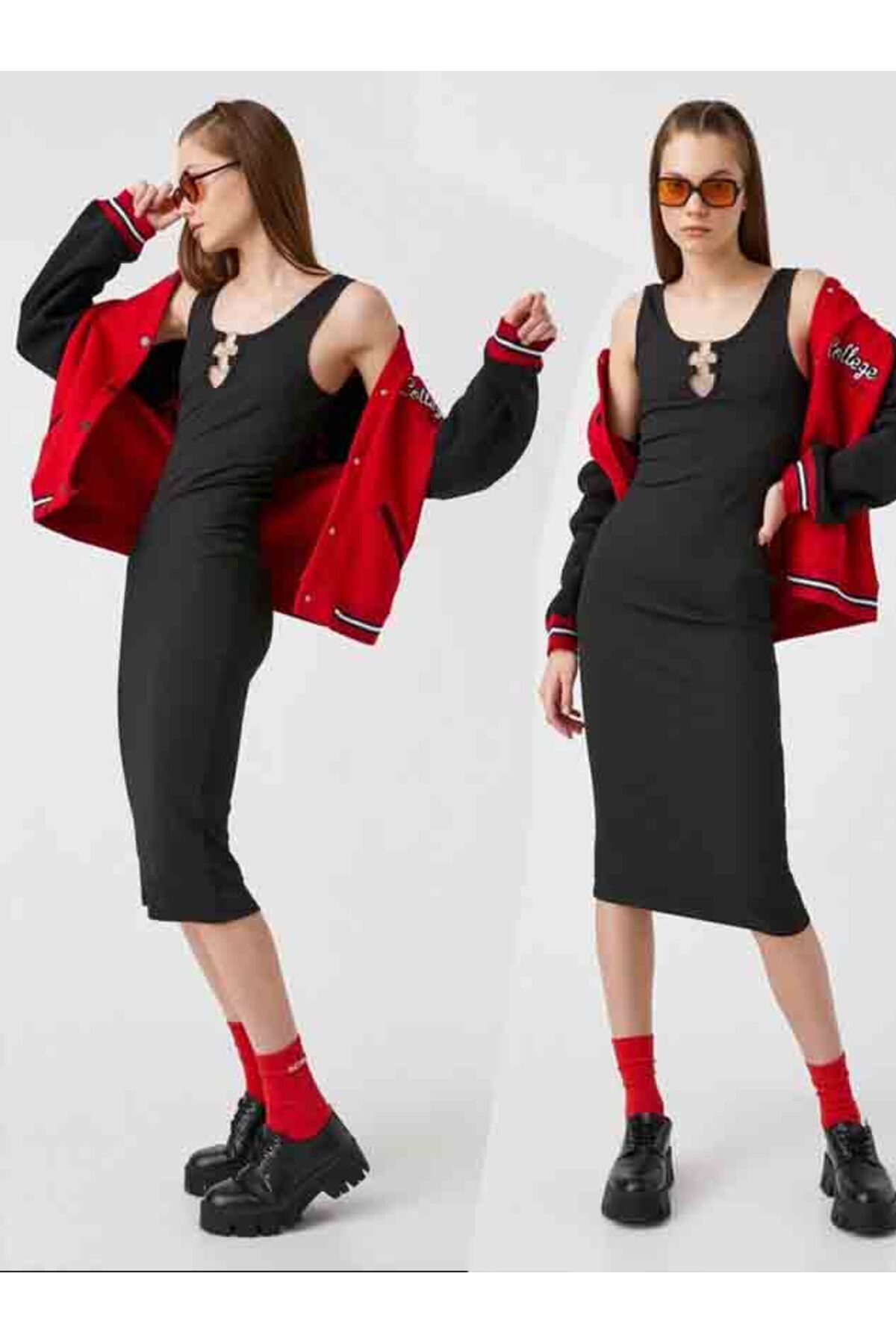 AŞAR MODA TEKSTİL Rochie De Damă Lungime Ceai - Decupaj Camisole Femeie - L