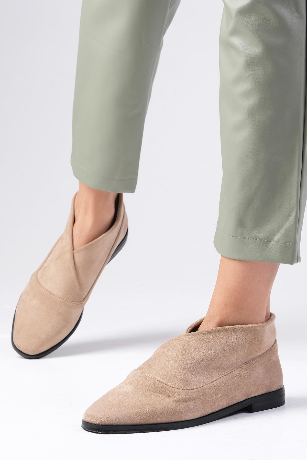 Mio Gusto-Clarisse Beżowe Zamszowe Wysokie Buty Damskie Płaskie 6