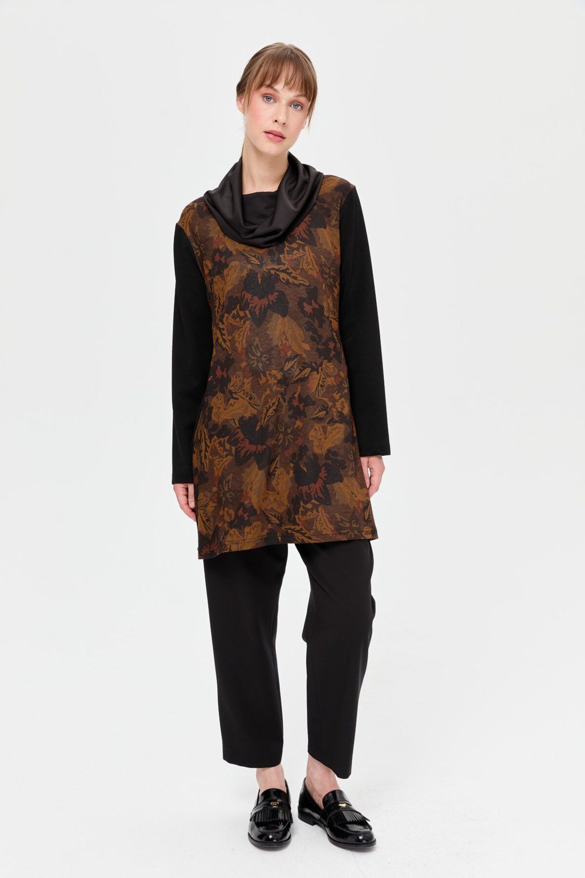 Esswaap-Khaki Color Leaf Patterned Degaje Tunic 1