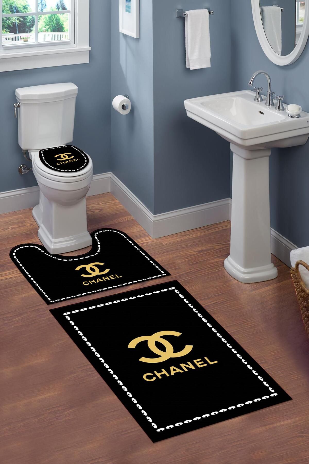 Doruklar Home Collection Set De Scaune De Toaletă Din 3 Piese Cu Model Decorativ, Lavabil, Antiderapant, Set De Covorașe De Baie - Mărime unică
