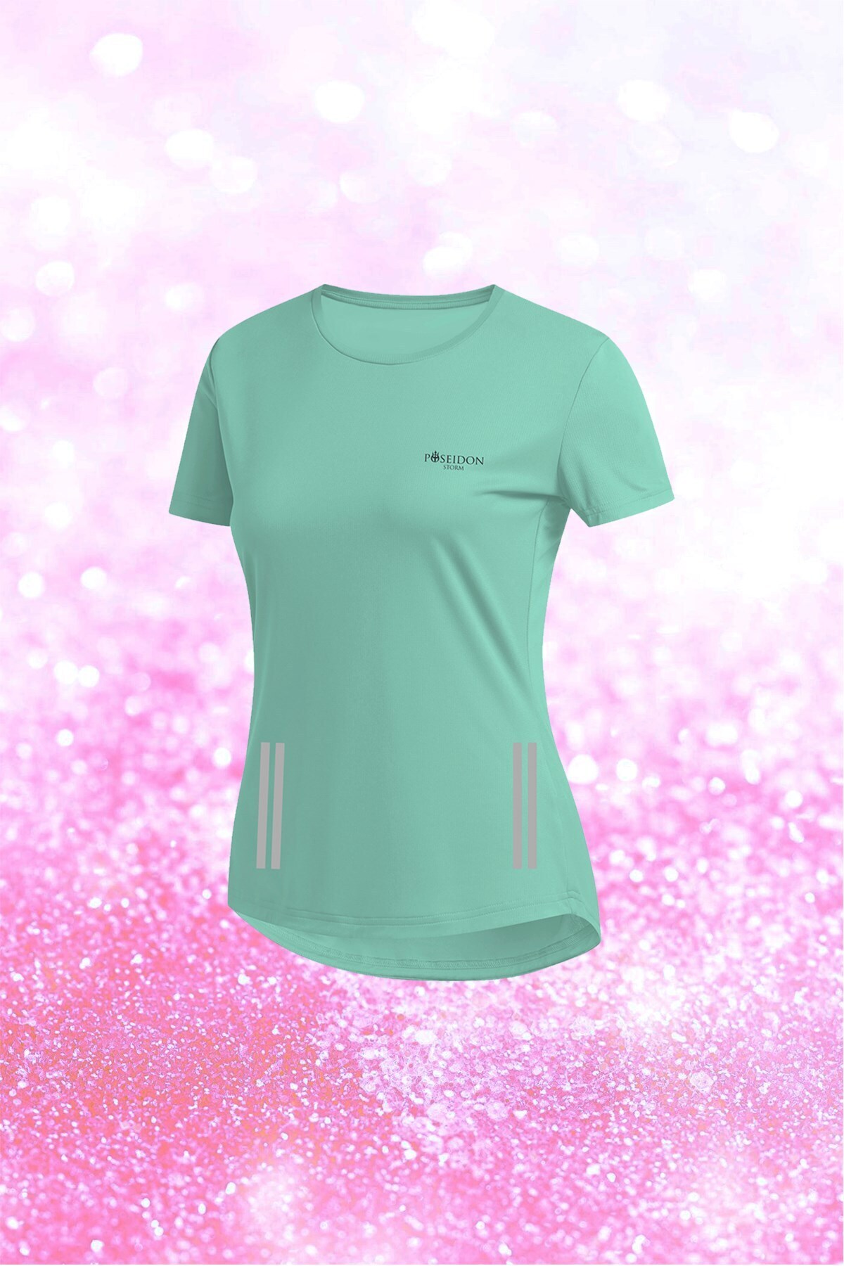 پوزایدون استورم تی‌شرت آستین کوتاه زنانه طرح Dri-Fit از جنس پارچه سبز آبی، یقه گرد، سایز S-3XL