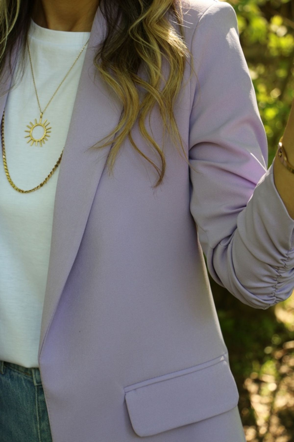bytugcekaya-Lilac Sleeve Drawstring Detail Blazer 5