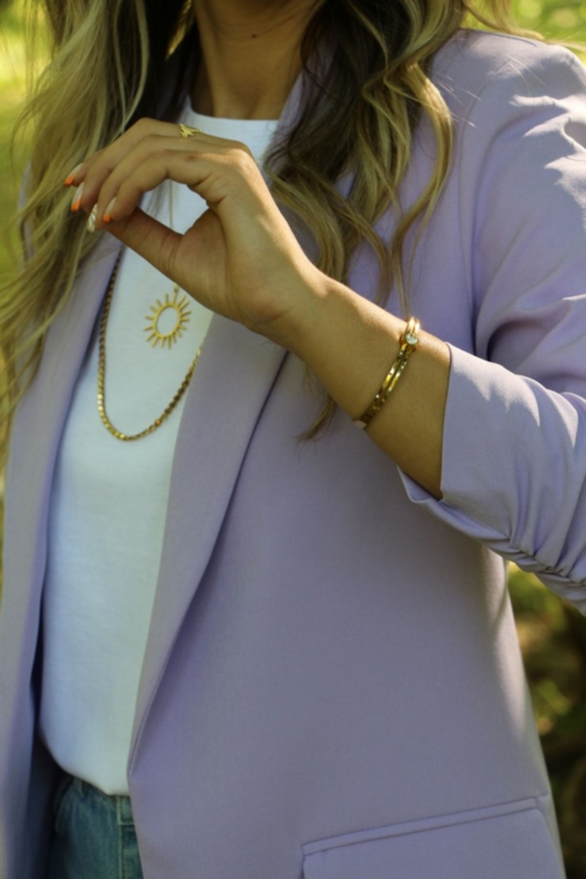 bytugcekaya-Lilac Sleeve Drawstring Detail Blazer 7