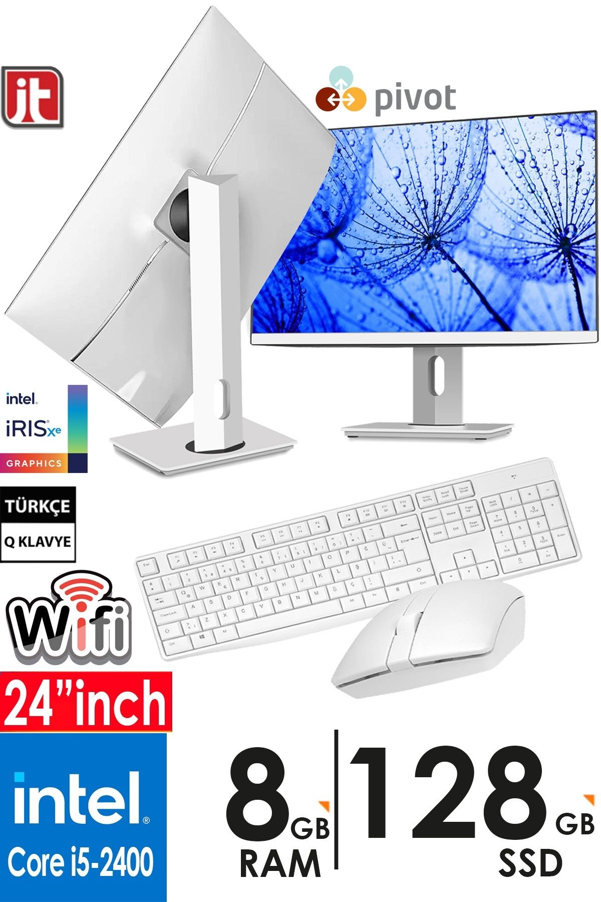 jetucuzal J-tech 50t I5 2400 3.10ghz 8gb Ram 128gb Ssd Wifi Klavye Mouse 24 Inç Pivot Ips Fhd All In One Pc