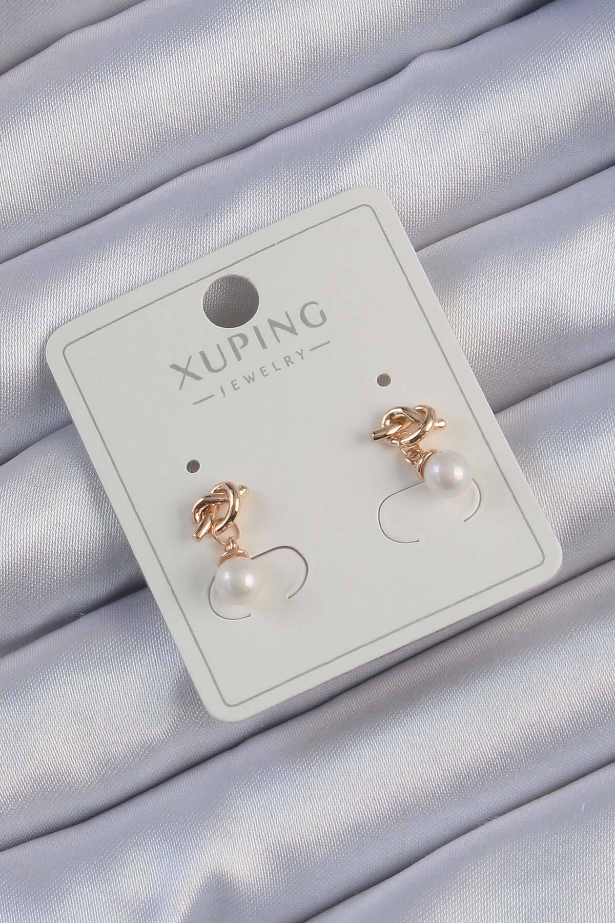 BZK ACCESSORİES Xuping Rose Renk İnci Taşlı Düğüm Küpe