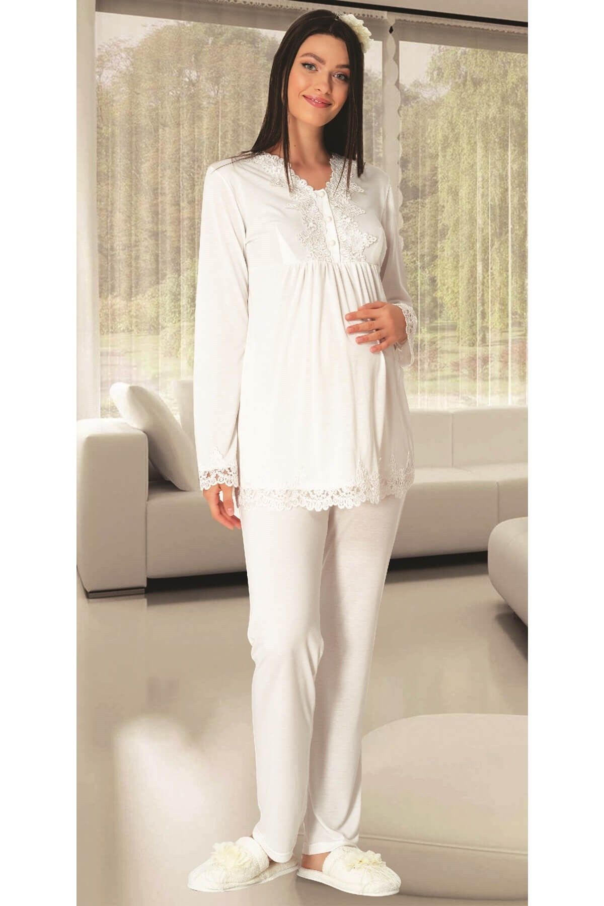 Mecit Pijama-Carpediem L.r1517 طقم بيجامة للحوامل مع ثوب صباحي - إكرو 3