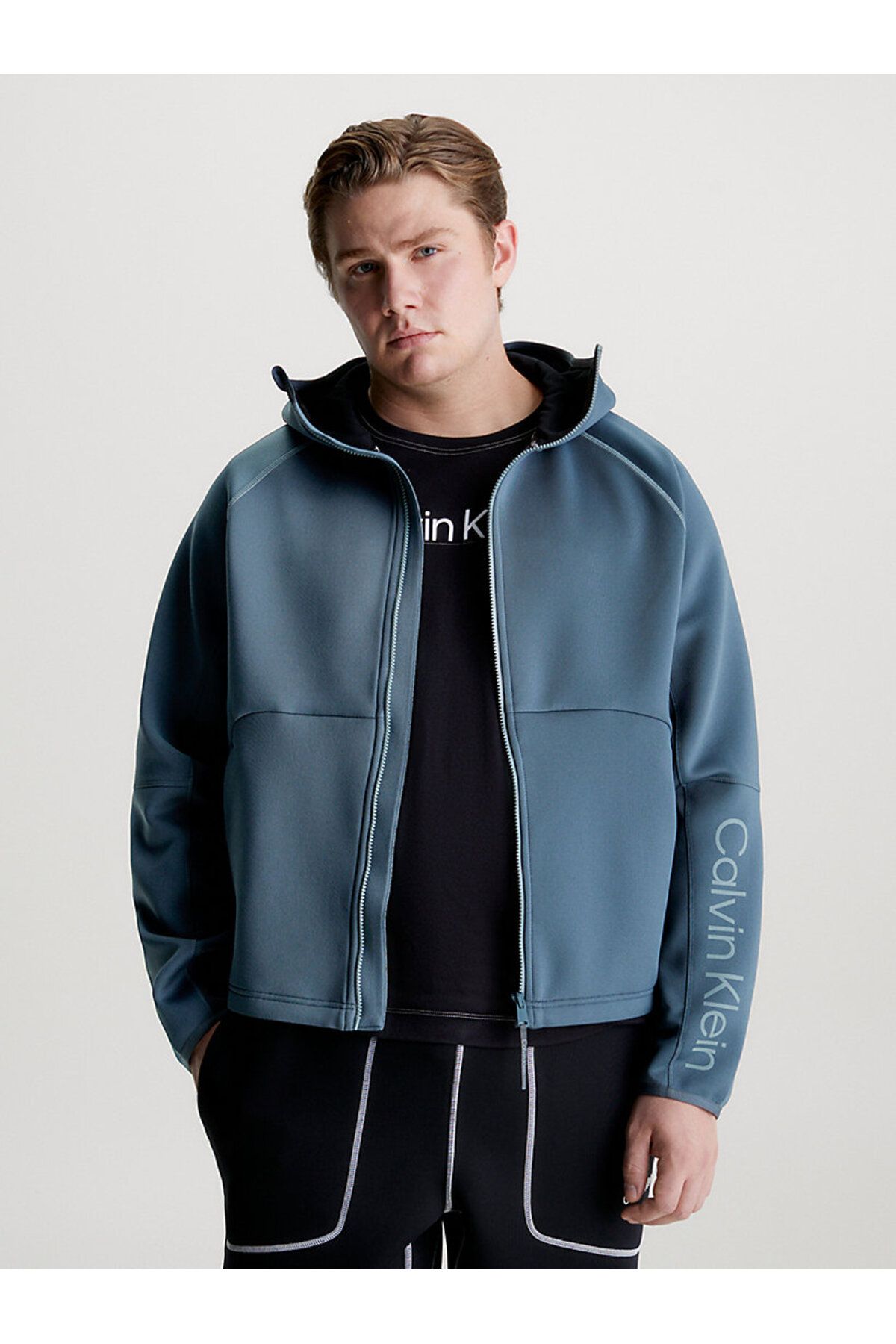 پلیور خاکستری مردانه PW کاپوت عرق اورجینال Calvin Klein