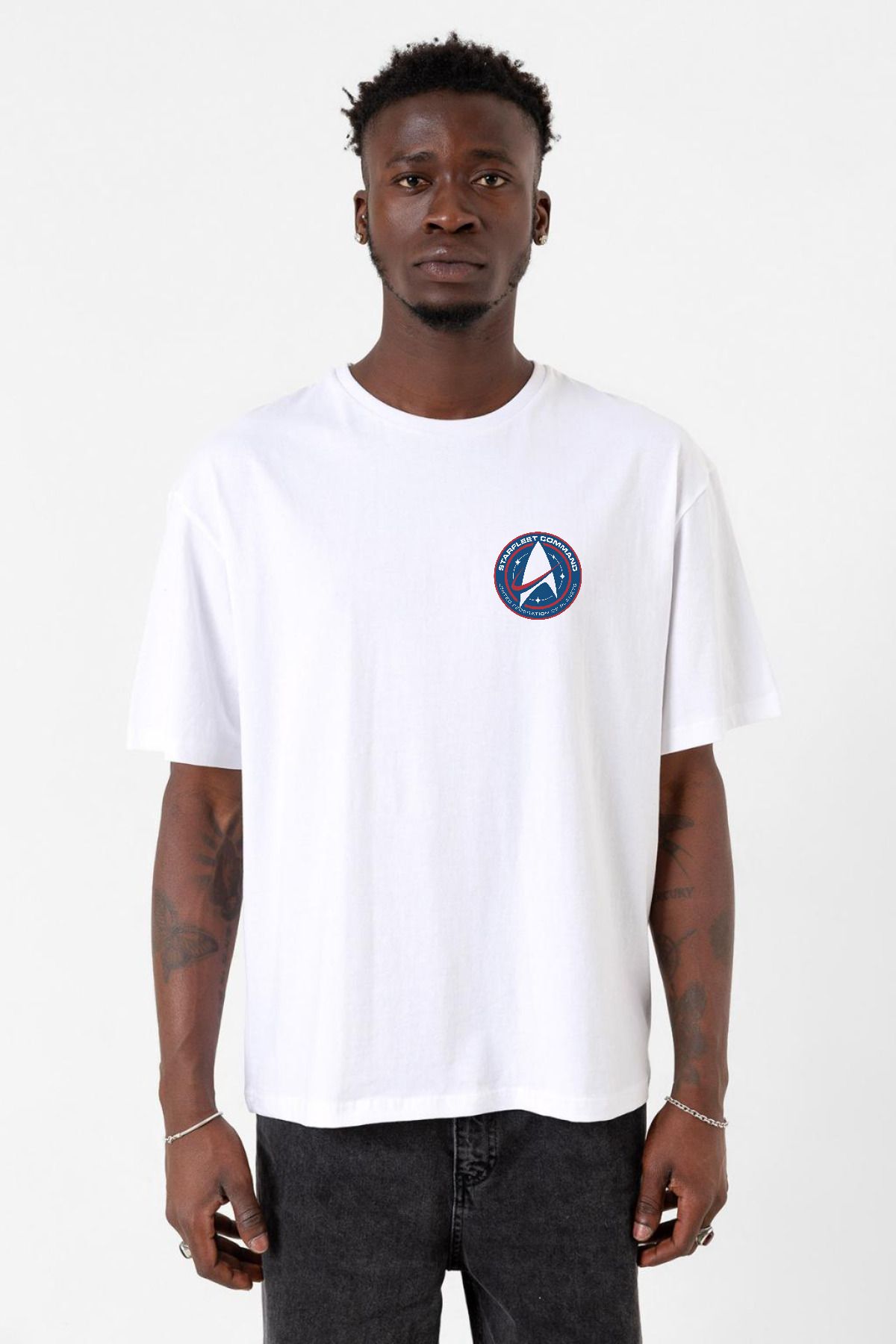 Tshirthane-تي شيرت رجالي أبيض كبير الحجم من Star Trek Discovery Starfleet Command 1