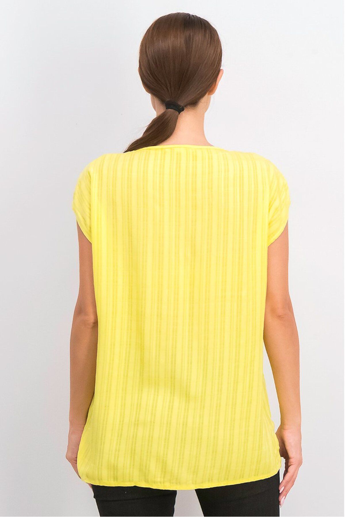 Esprit-Women Split Neck Sleeveless Stripe Top, Yellow 2