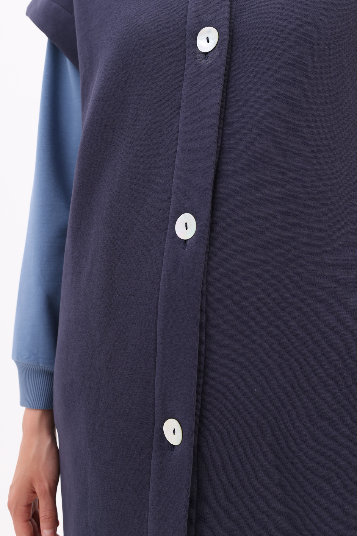 ALLDAY-Navy Blue Raised Vest with Stand Collar and Slit Detail 5