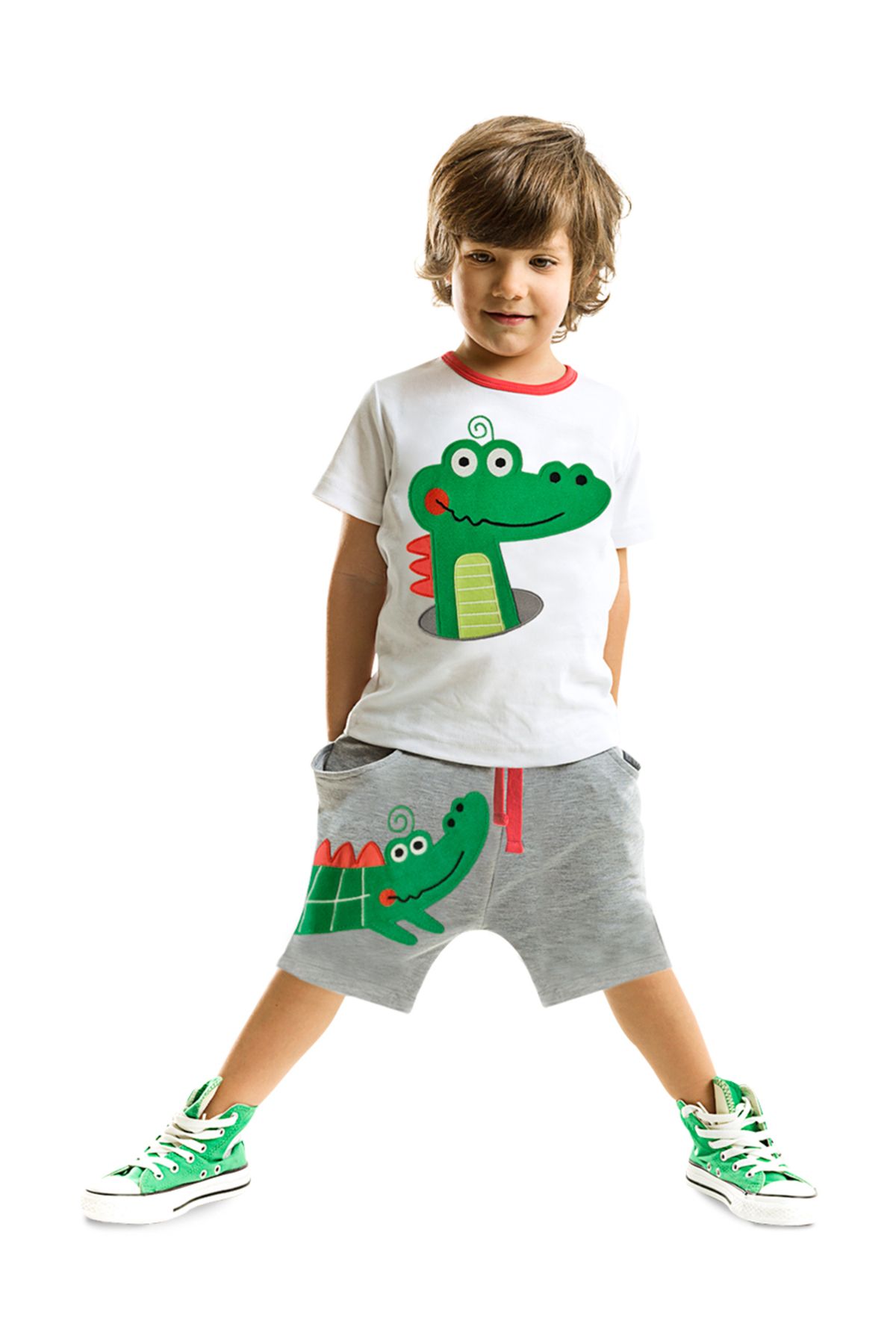 Denokids Timsah Baggy Erkek Çocuk Yazlık T-shirt Şort Takım