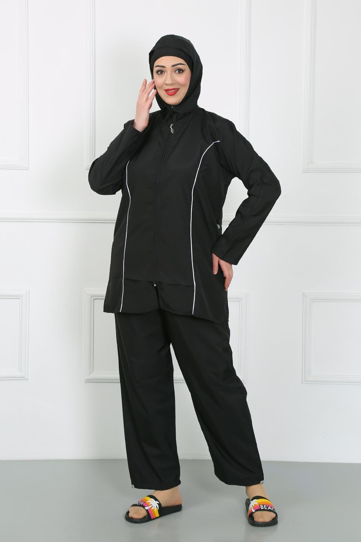Plus Size Hijab Plus Size Swimwear Black 44010
