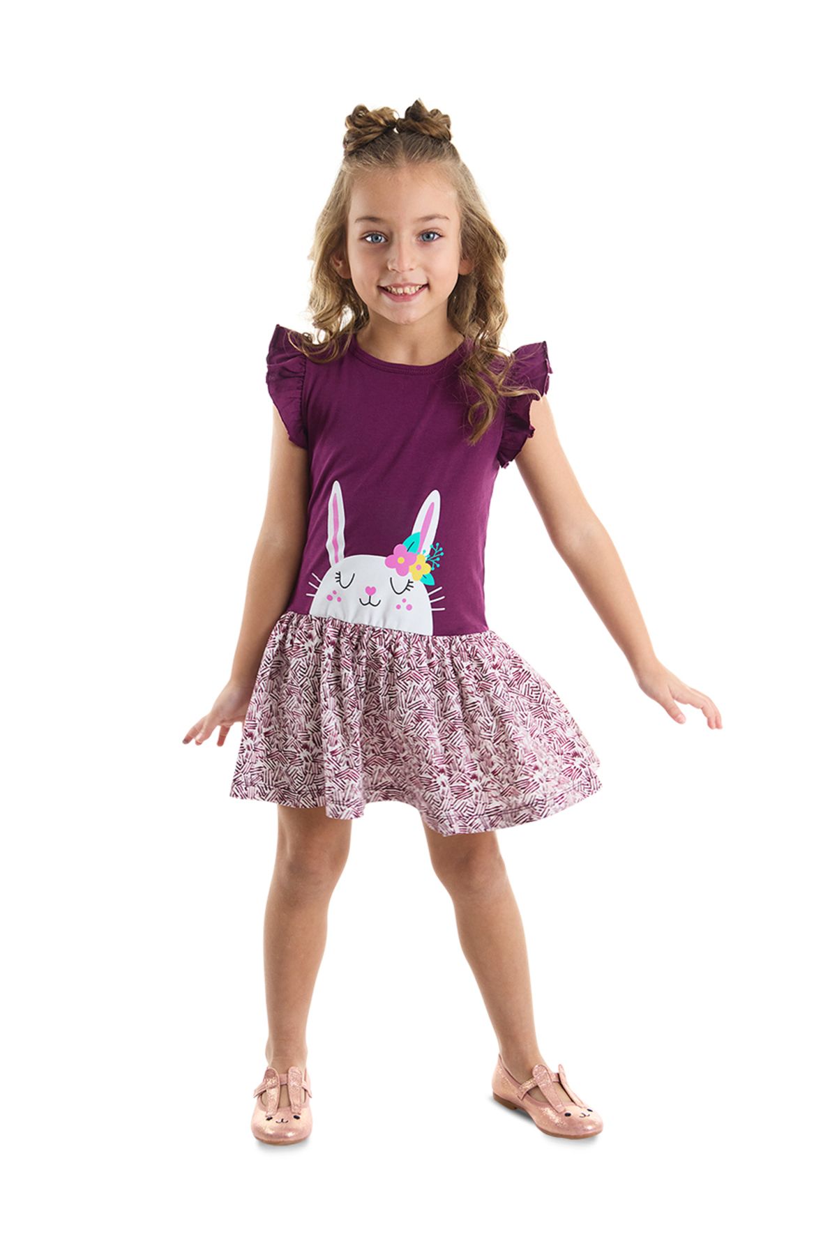 Denokids-Purple Fancy Rabbit Girl's Cotton Summer Dress - Ruffled 1