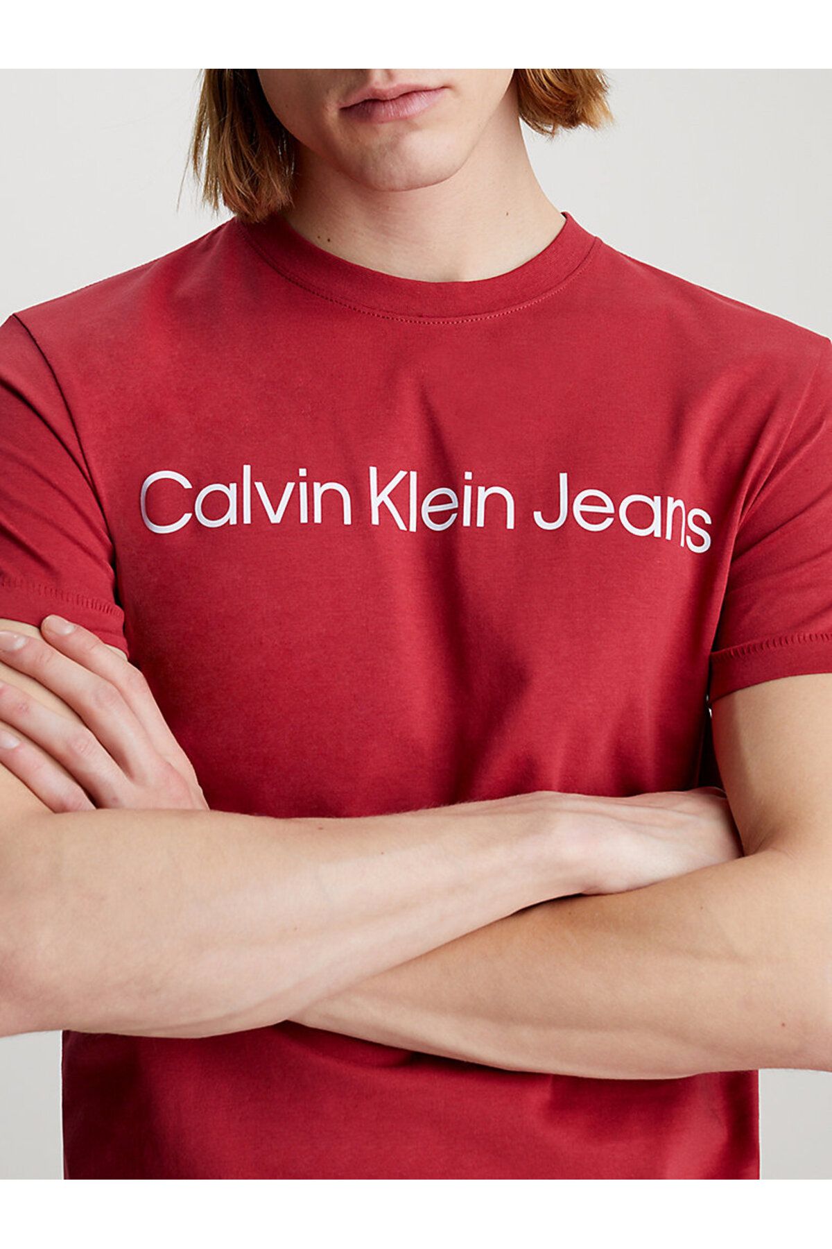 تی شرت قرمز مردانه آرم نهادی اورجینال Calvin Klein