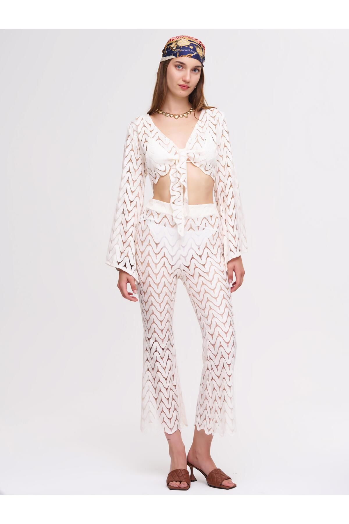 LA GARİTA Jude Beyaz Crop Top&pantolon Set