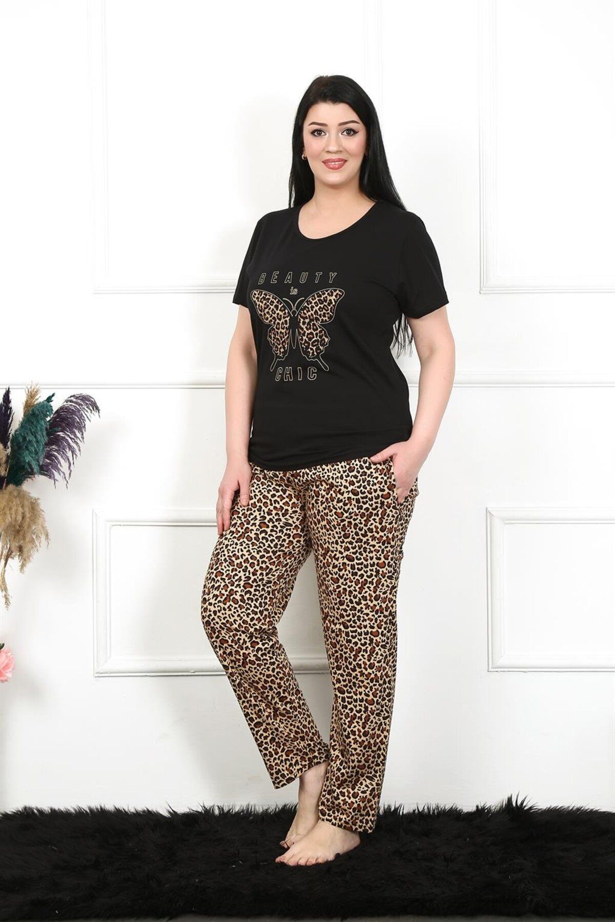 Akbeniz-Women's Plus Size Short Sleeve Pajama Set 202203 1