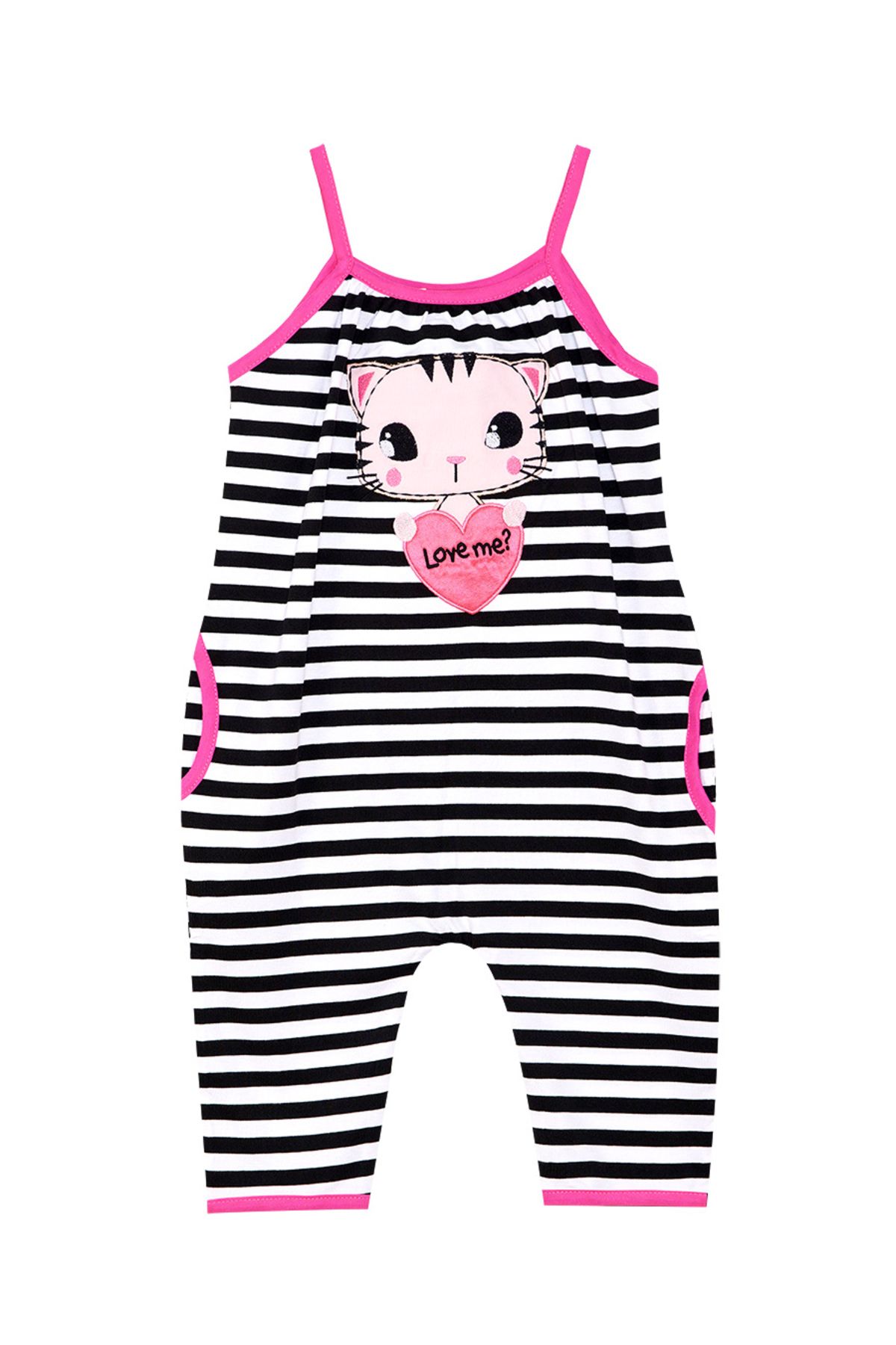 Denokids-Love Me Mädchen Jumpsuit mit Trägern und Streifen in Katzenform 3