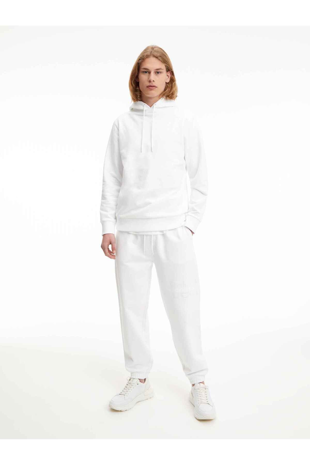 سویشرت سفید مردانه هود آرم لاک مختل شده Calvin Klein