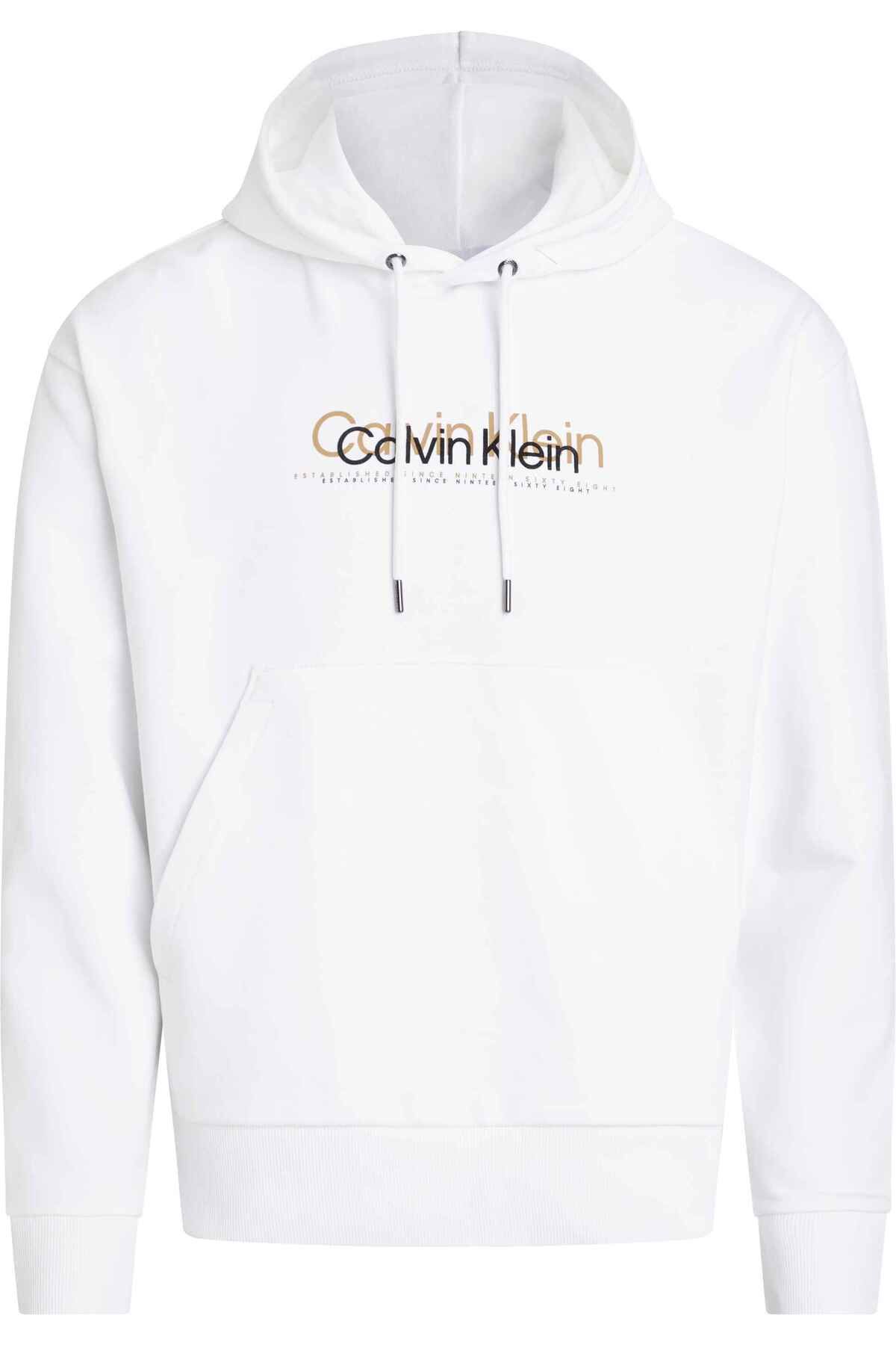سویشرت سفید مردانه کاپوت آرم دوتایی اورجینال Calvin Klein