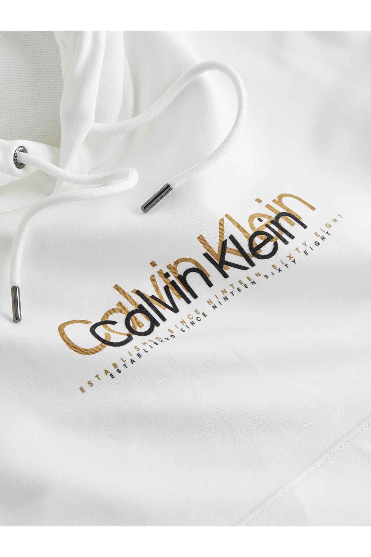 سویشرت سفید مردانه کاپوت آرم دوتایی اورجینال Calvin Klein
