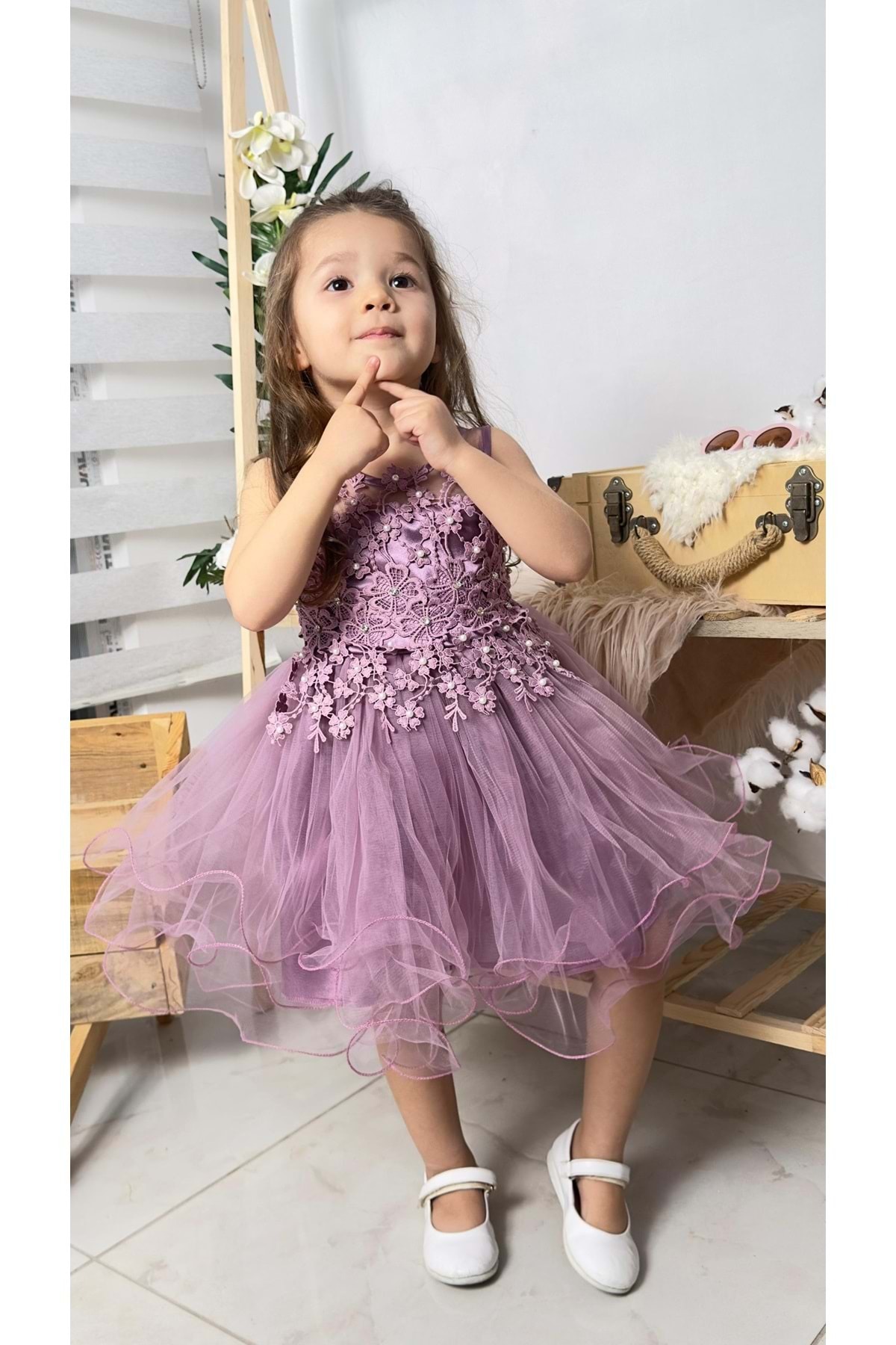 Mnk Baby&Kids İncili Kız Çocuk Daisy Elbise MNK0585 MOR fotoğrafı 2 (önizleme)