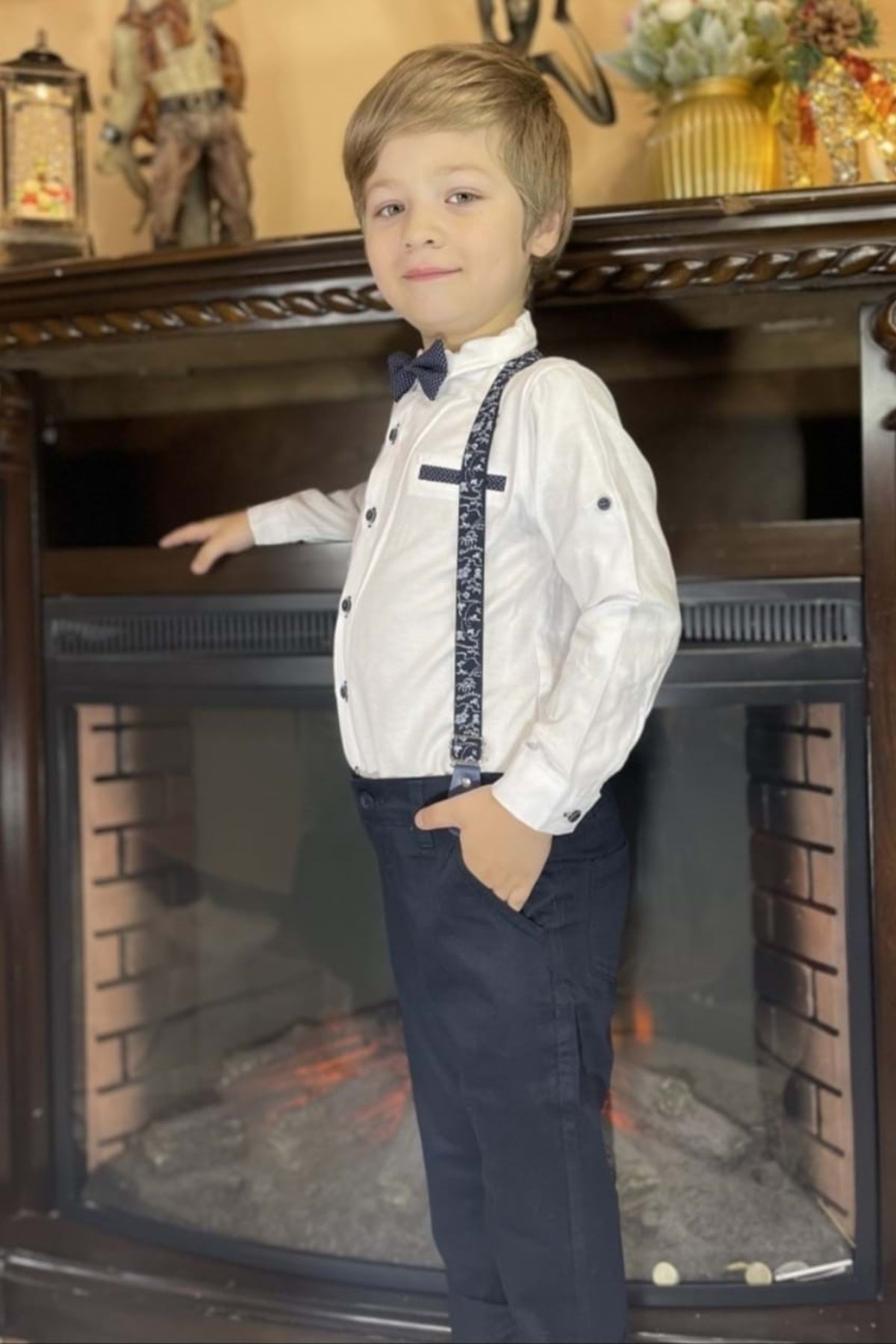 Mnk Oxford Shirt Long Pants Boy's Set Mnk0302 White