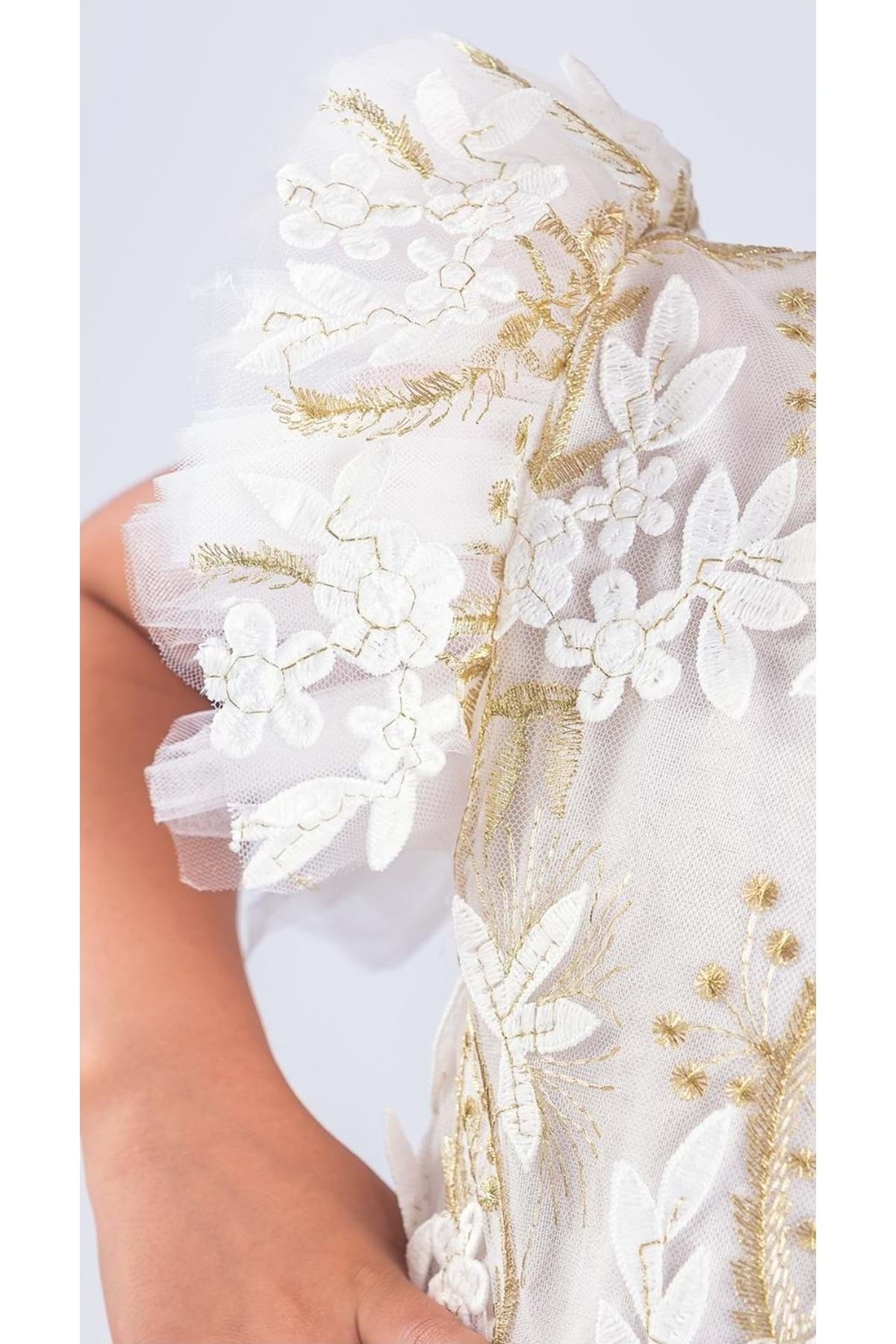 Mnk Baby&Kids Kız Çocuk Nakışlı Tütü Etek Elbise MNK0578 EKRU fotoğrafı 2 (önizleme)